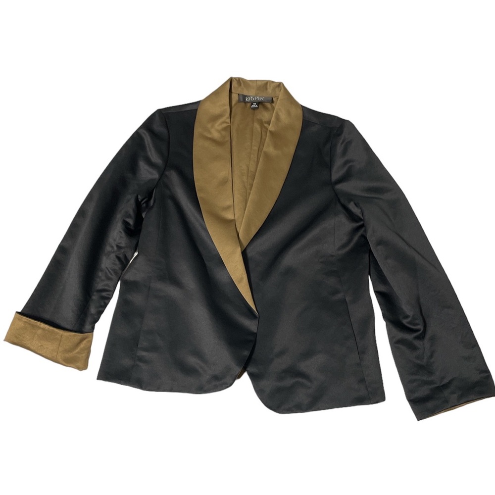 Kasper Reversible Black and Gold Blazer Jacket with Pockets Size 14